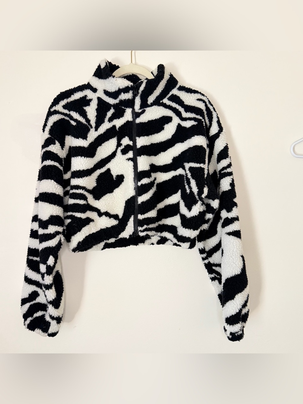 HYFVE Black & White Zebra Sherpa Crop Jacket